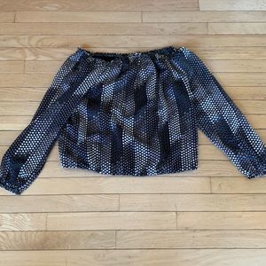 WHBM off the shoulder, semi-sheer top. Neckline and sleeves gathered.